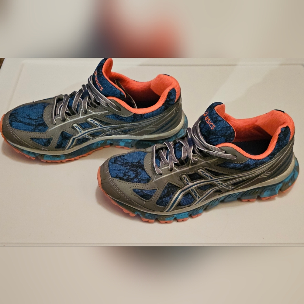 Asics Gel Kayano 28 Womens 7 Running Shoes Blue/Gray/Orange Athletic Sneakers